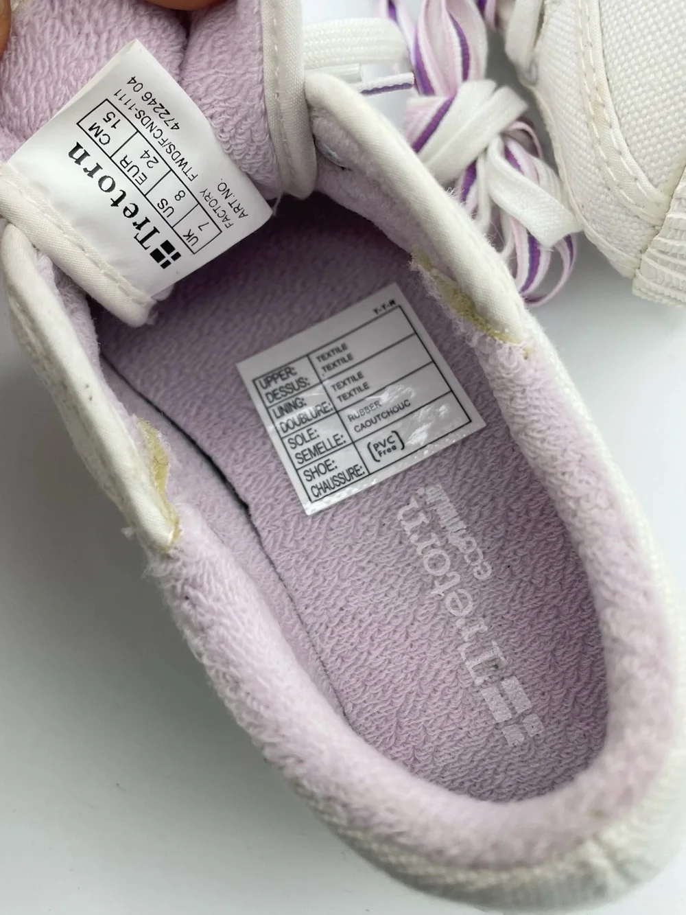 Tretorn girls white/purple canvas sneakers Size 8